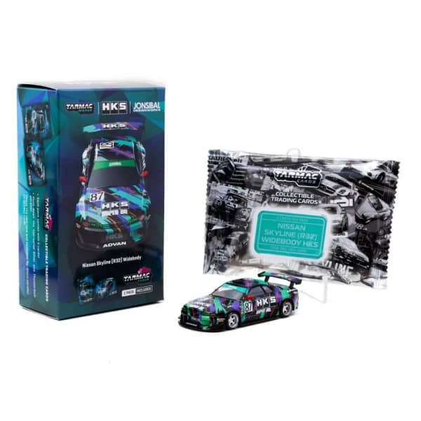 Nissan Skyline R32 Widebody HKS Model Car with Trading Cards Combo Set