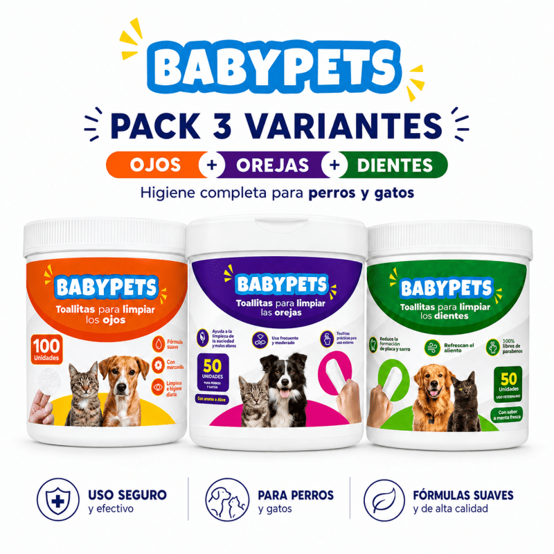 PACK DE TOALLITAS HUMEDAS PARA OREJAS + OJOS+ DIENTES