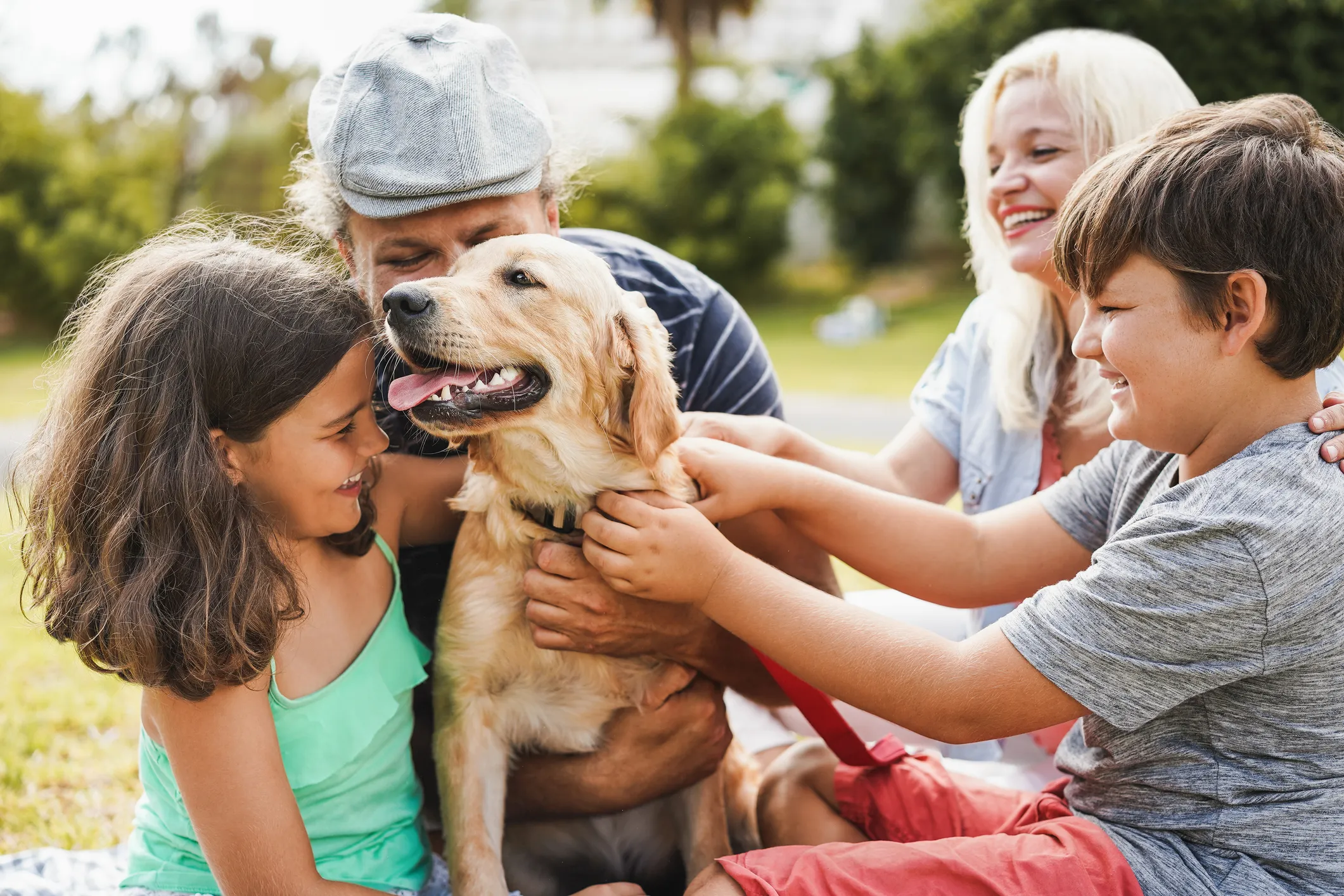 Happy Golden Retriever with family