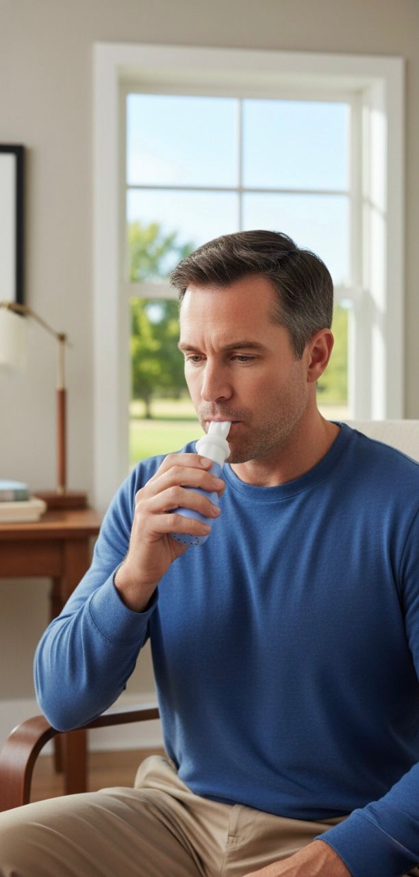 Man using the Oxy Vibrating Exhaler