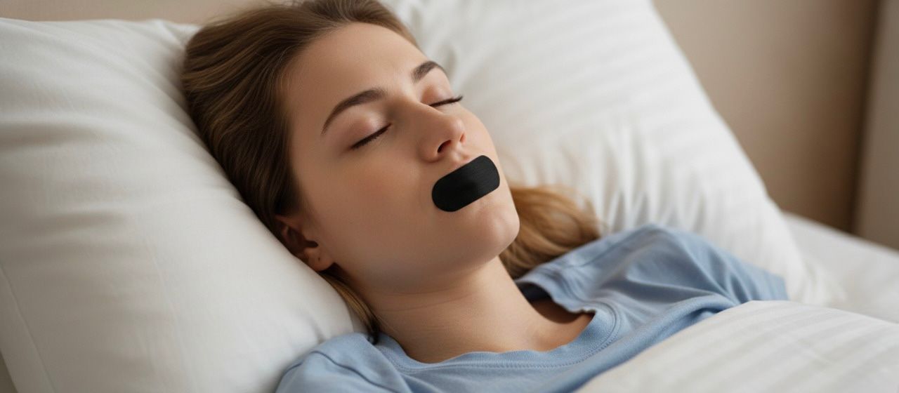 Woman wearing the Oxy Sleep Tape