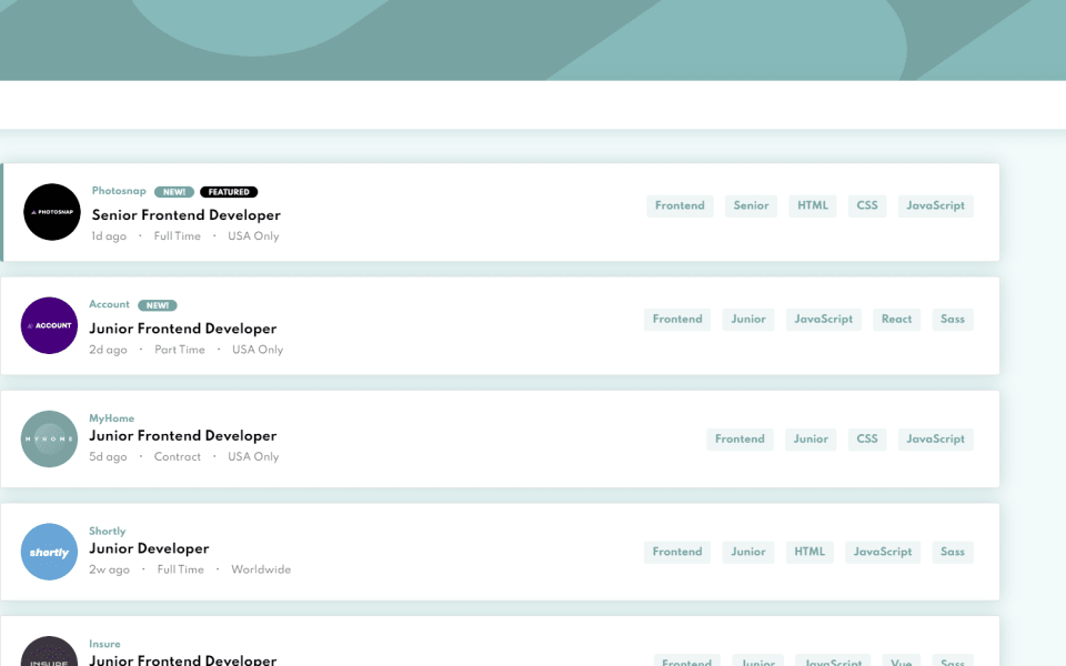 Captura del proyecto Job listings with filtering