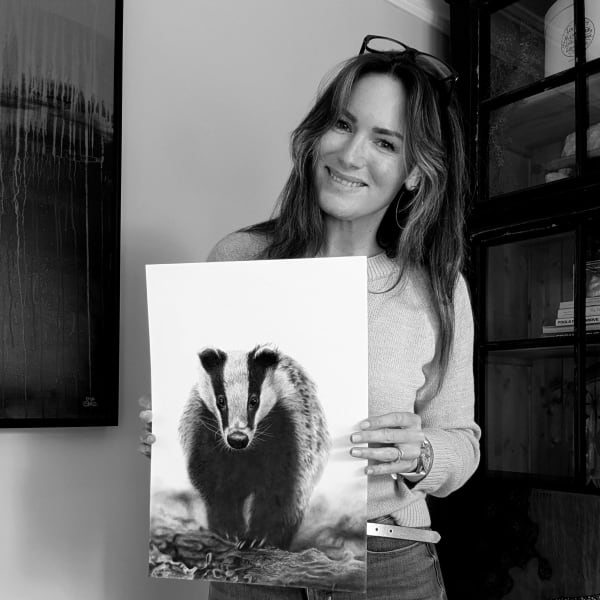 Stephanie Lacey holding the original drawing of 'Humbug'