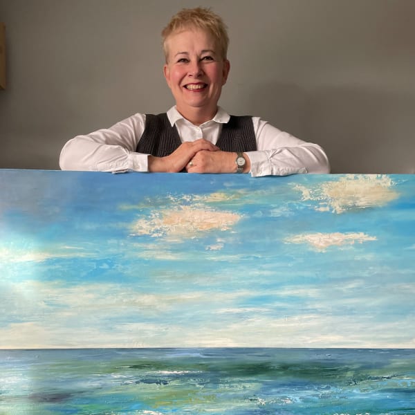 Jac Scott with one of her large oil paintings