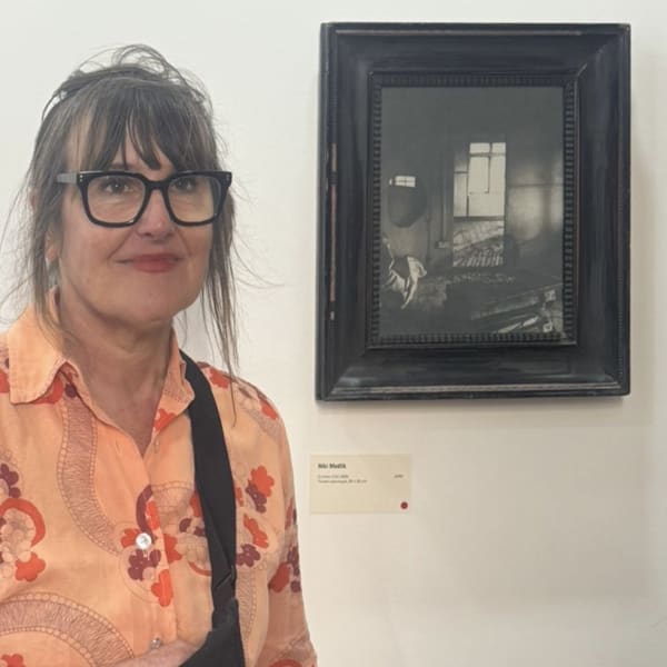 Niki Medlik at The Assembly House Open in Norwich with her work 'Curtain Call'