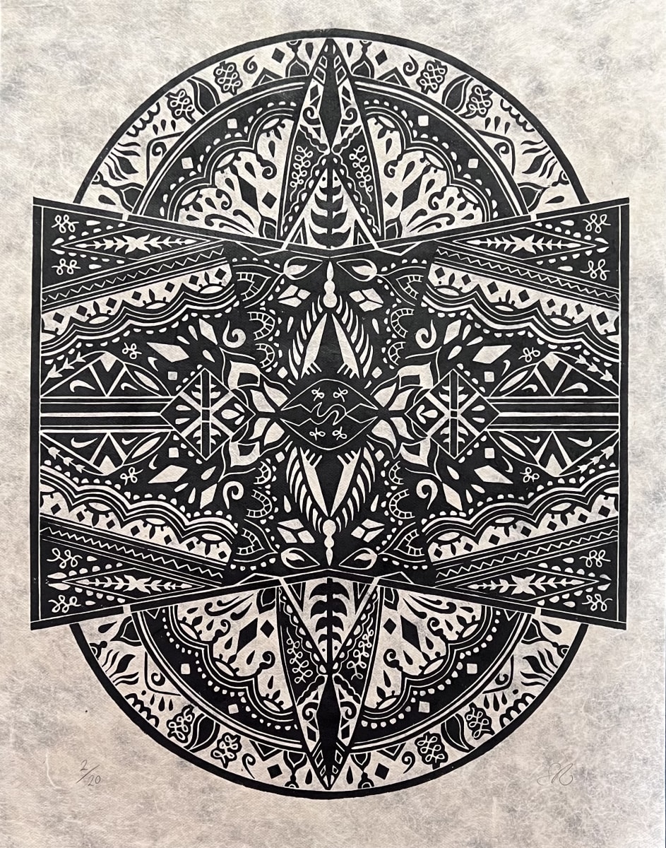 Linoprint inspired by travels in Morocco by Sarah Ransome