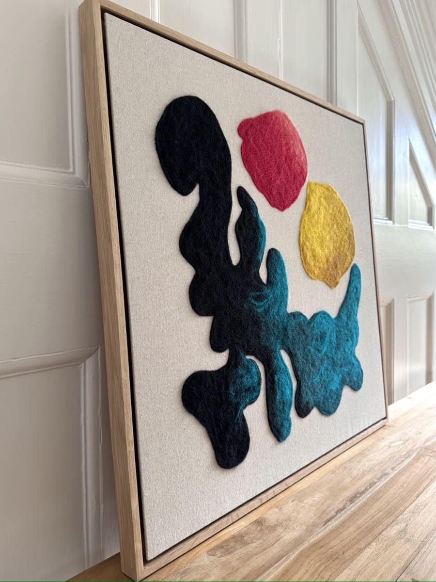 'Distant Shore 04' 100% merino wool fibres, needle-felt on linen, framed in oak