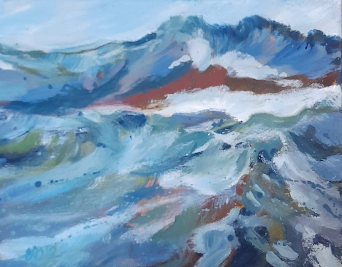 Oil painting at high tide out to sea