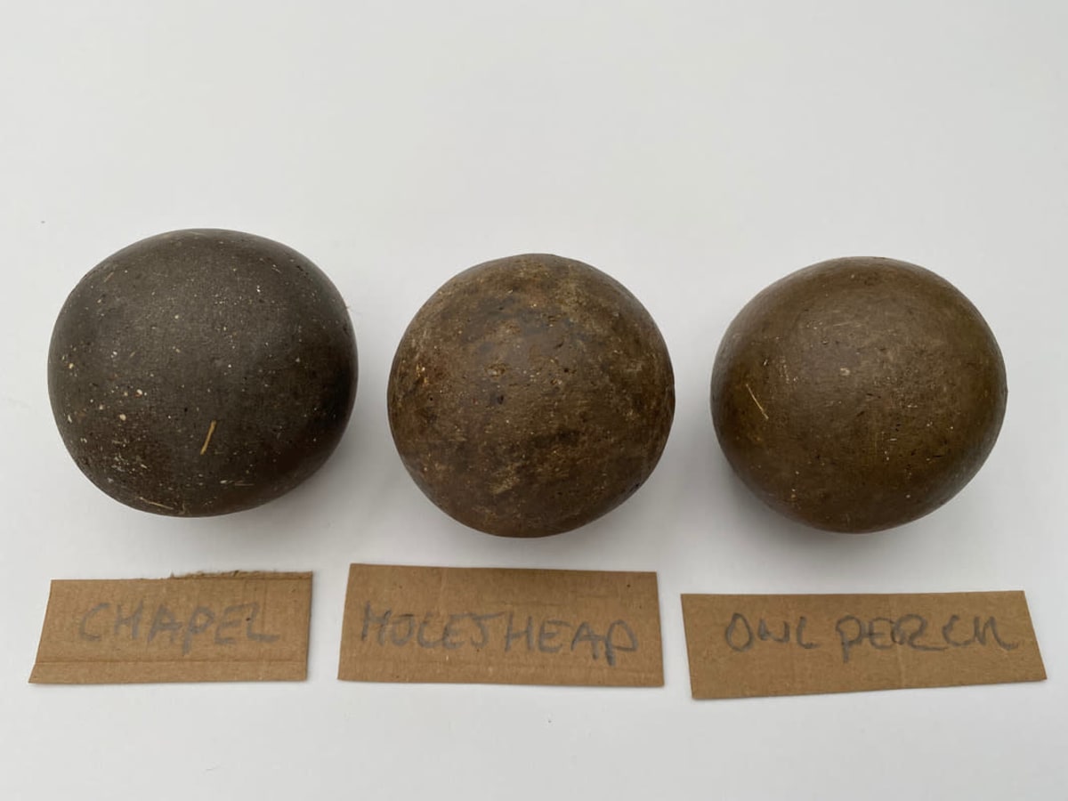 Dorodango spheres — 'Chapel', 'Holeshead' and 'Owl Perch' — Angenita Teekens