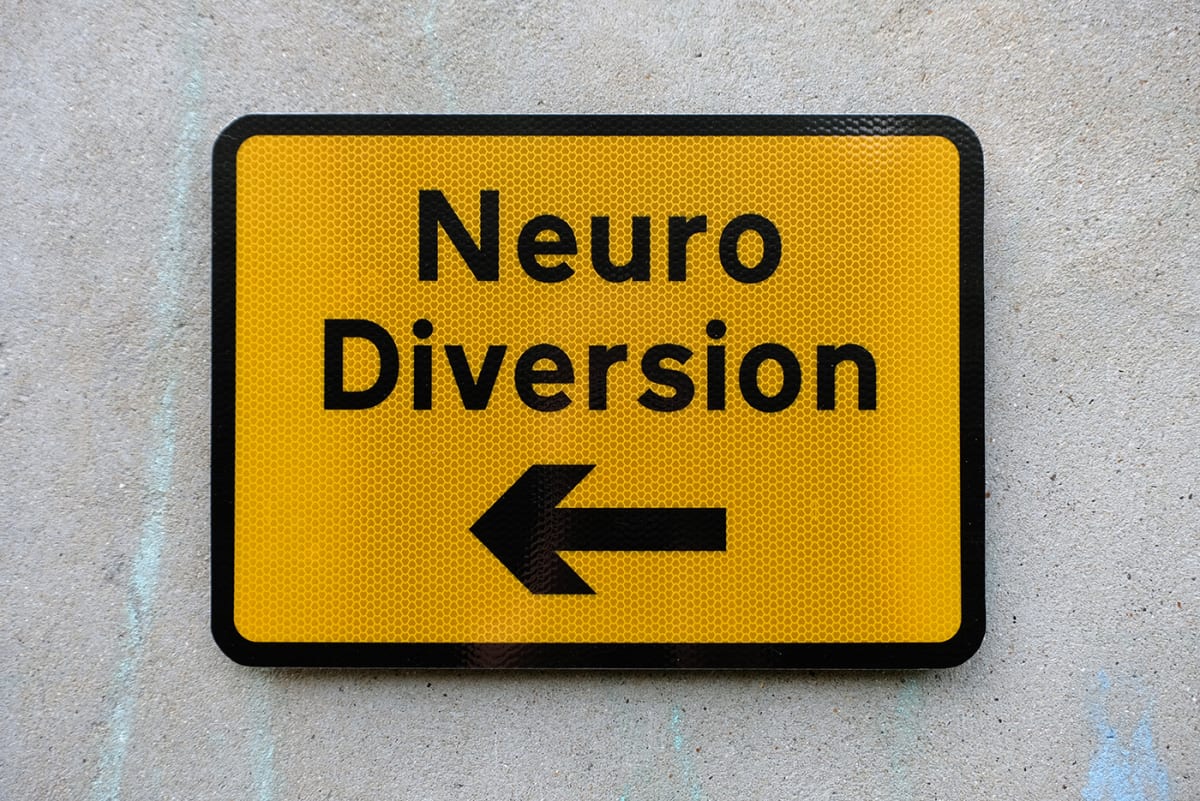 Neuro Diversion - Official UK road sign, set to the exacting standards,created by Jock Kinneir and Margaret Calvert in the late 1950s. Limited edition of 25.