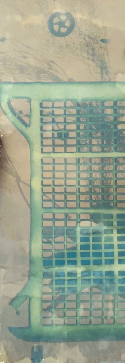 'crate' textile piece from cyantoype made while on residency in Greece