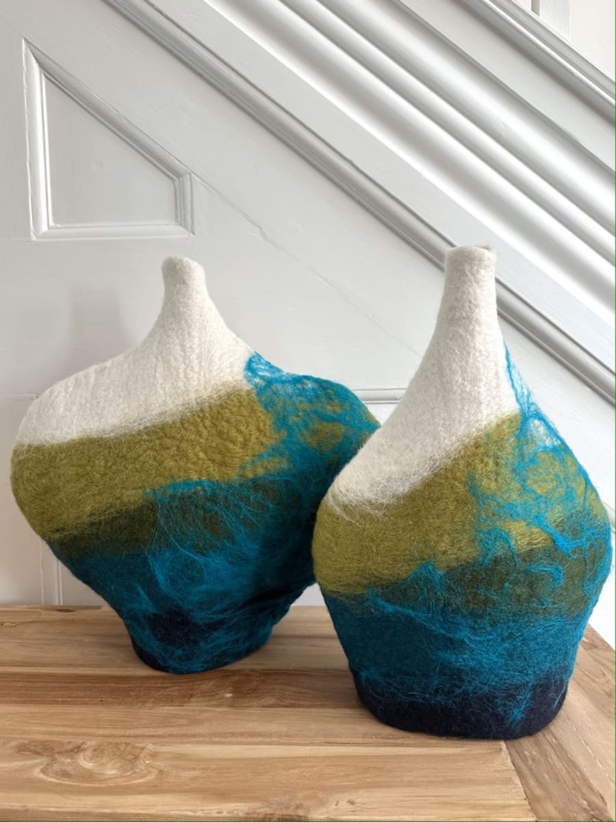 'Islandscape' Series, sculptural vessels capturing a sense of the ocean, 100% merino wool fibres, hand-felted 