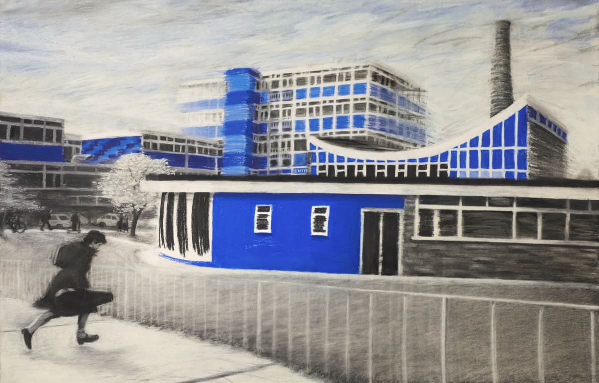 Burnt Mill School by Jordan Cook - Charcoal and soft pastel on paper