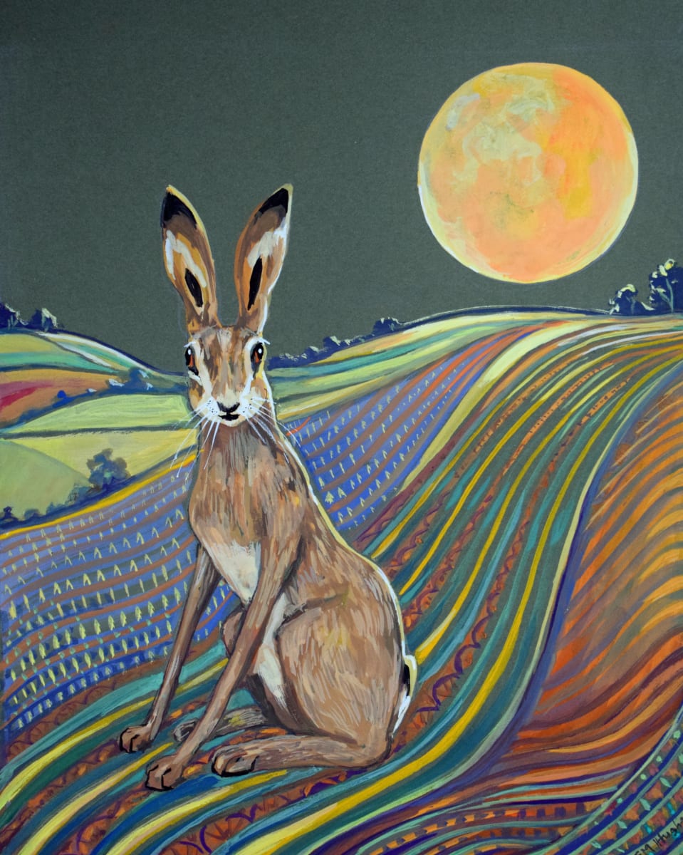 'Patterned Field Hare' by Glynis Hughes - Gouache