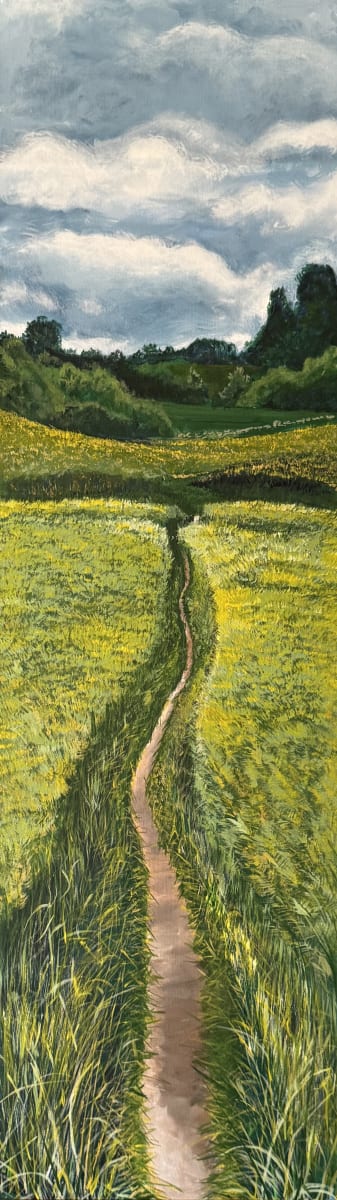 Acrylic painting of a path through a field of long grasses