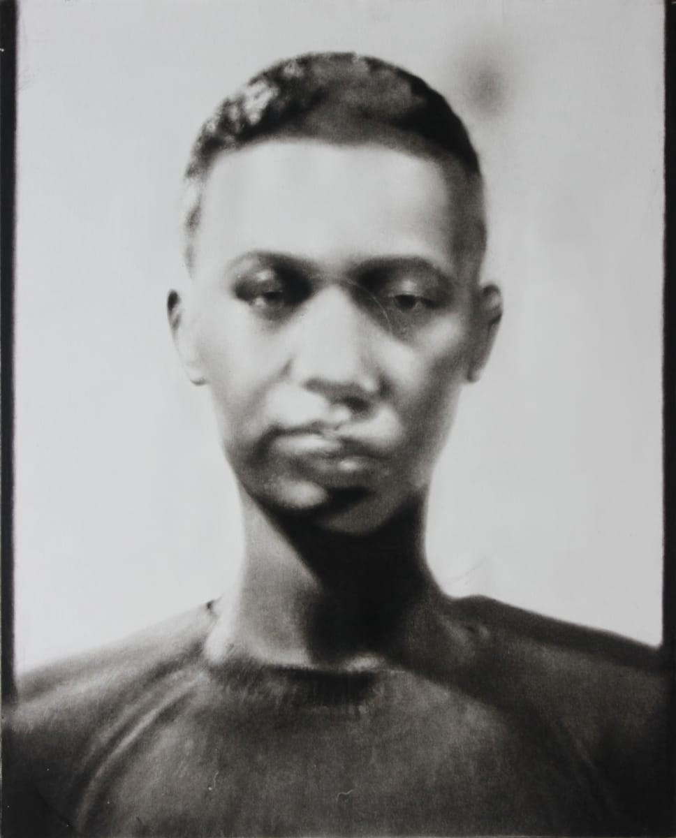 Charcoal on Paper translation of a double exposure image, of a quasi-human model 3D model