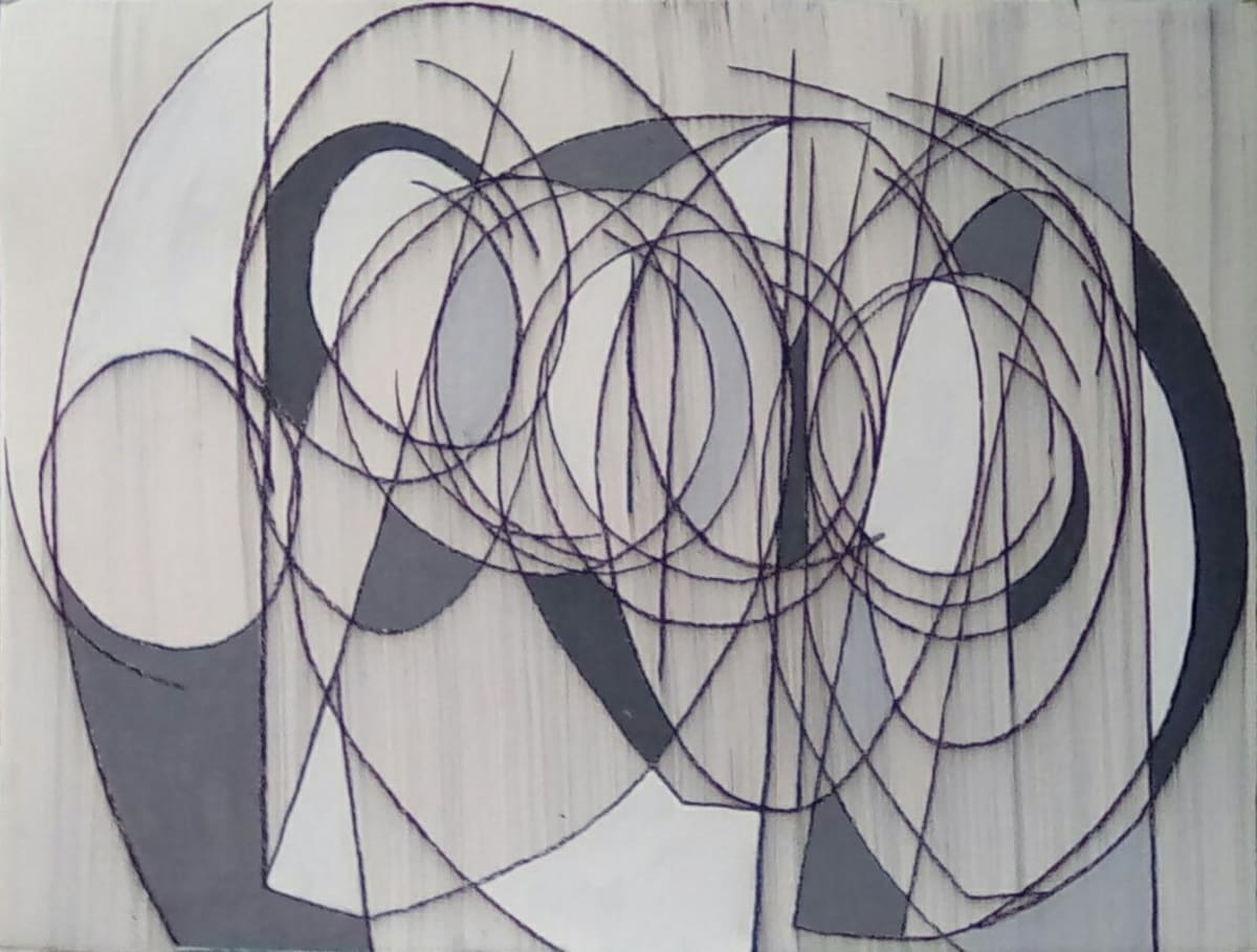 ‘See Through’. Mixed media unsighted drawing of Hepworth’s sculpture ‘Divided Form’.