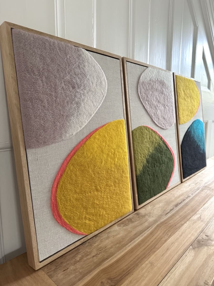 'Low Tide' Series, 100% merino wool fibres, needle-felt on linen, framed in oak