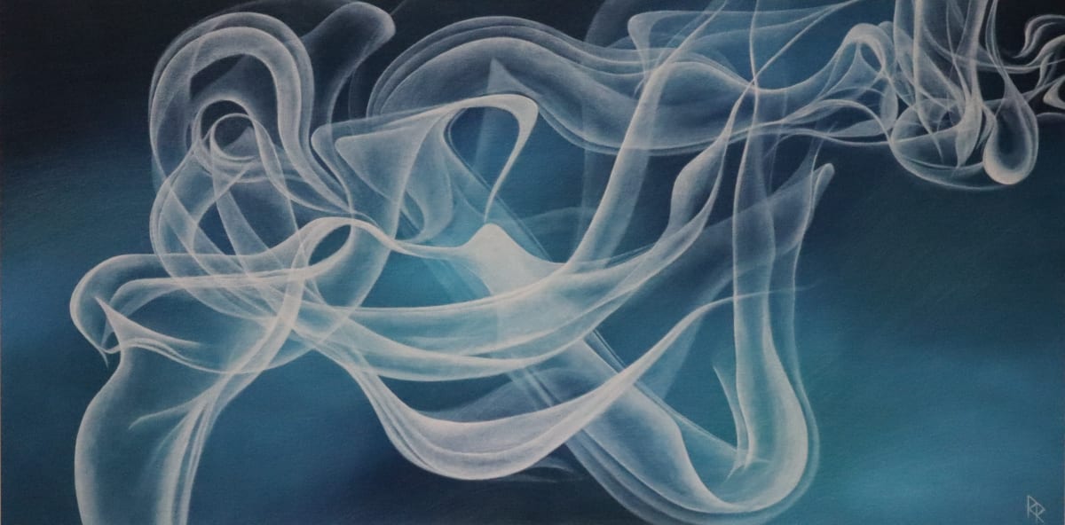 'The Flow' - Experimental oil painting looking at the flow of smoke created in blues and whites.