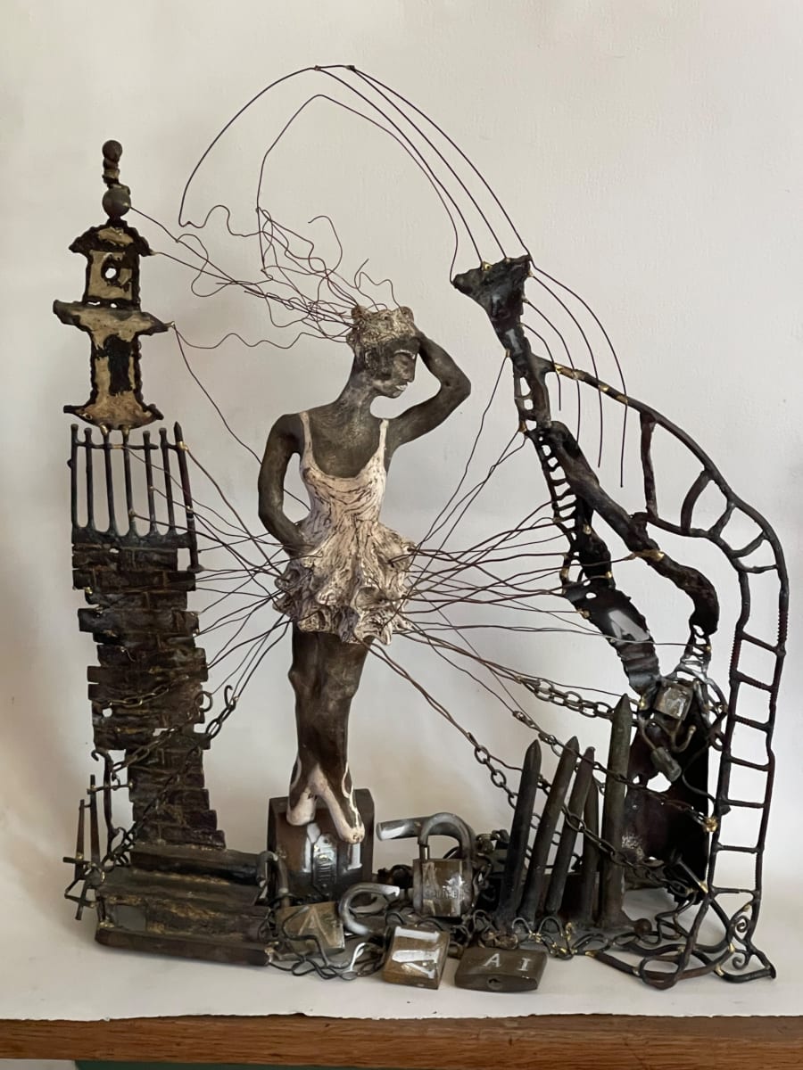 Pandora’s box, smoke Fired ceramic , steel, enamel and brass
