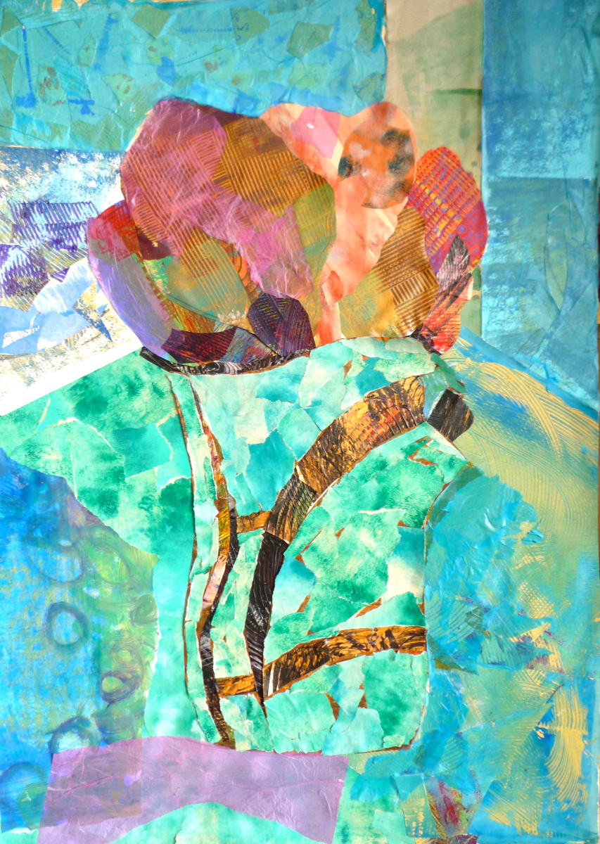 TulipVase  collage of acrylic on paper and tissue