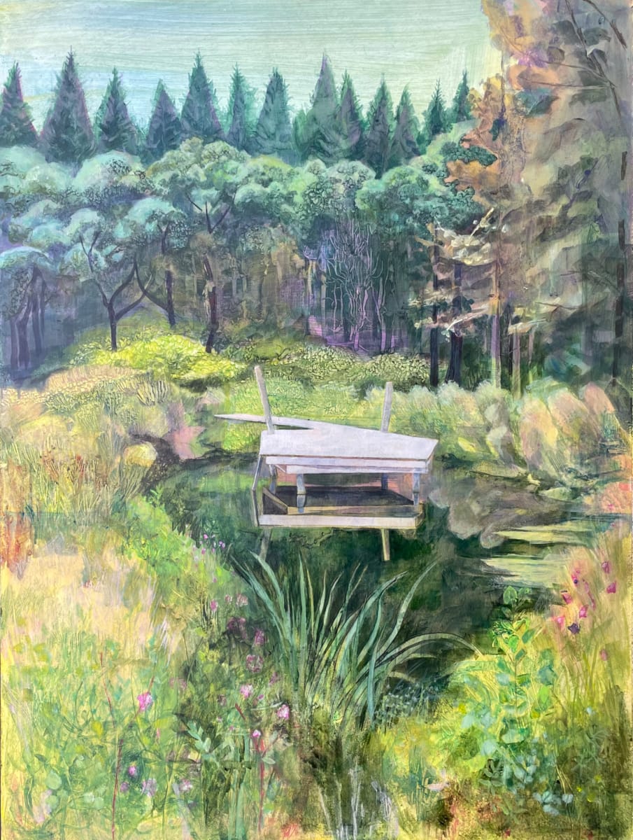 Oil&acrylic on panel ‘Floating Points’ a real filed with a real pond that inspires magical thinking