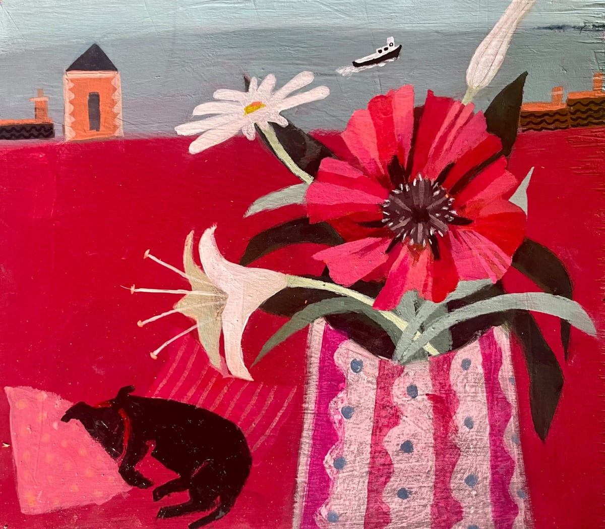 Acrylic painting of still life with coastal Seascape
