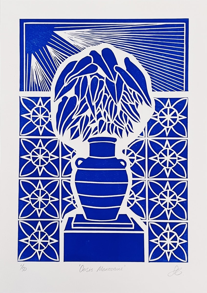 Linoprint inspired by travels in Morocco by Sarah Ransome