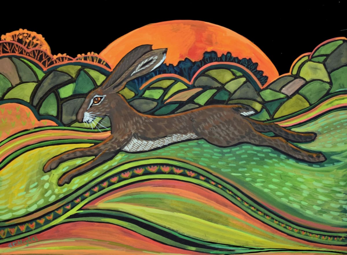 'Running Hare' by Glynis Hughes - Gouache