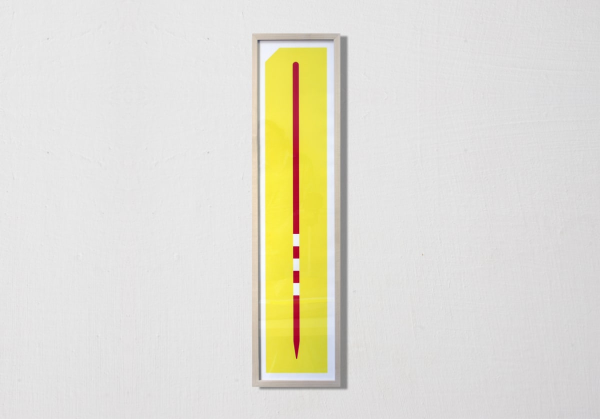 1-meter-long screen print of the marked knitting needle with which Nikolaas Tinbergen discovered the 'Supernormal Stimulus' while researching herring gulls.