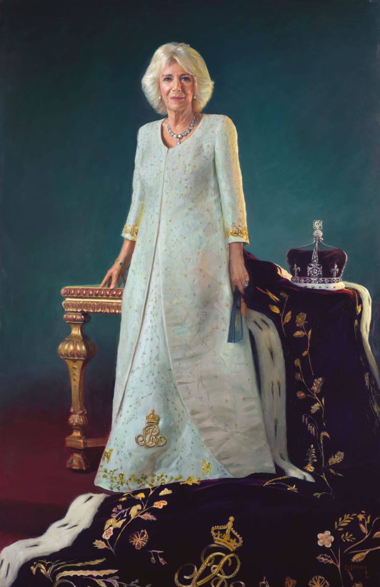 Official portrait of Queen Camilla by Paul Benney