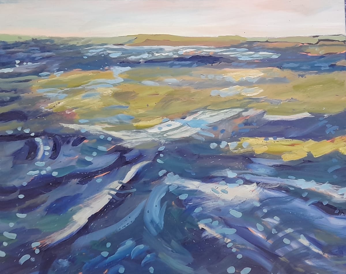 Oil painting of the Saltmarsh off Wells Next the Sea on board a coastal sailing vessel