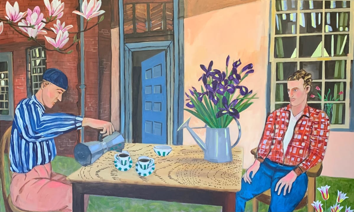 “Do the Honours” is a double portrait of Cedric Morris and Aurthur Lett-Haines, acrylic on canvas. 91 x 152 cm