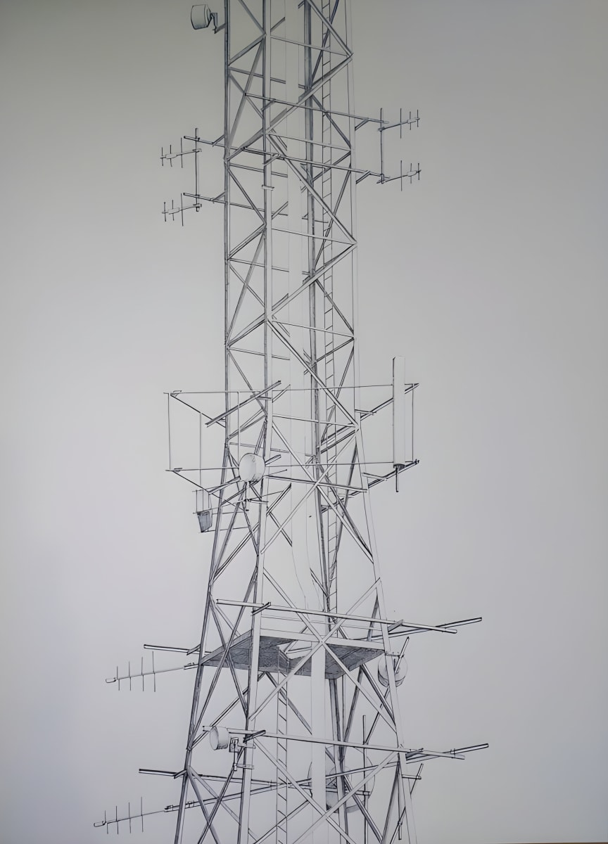 Aldeburgh Transmitter by Alex Curry - Pen on lining paper