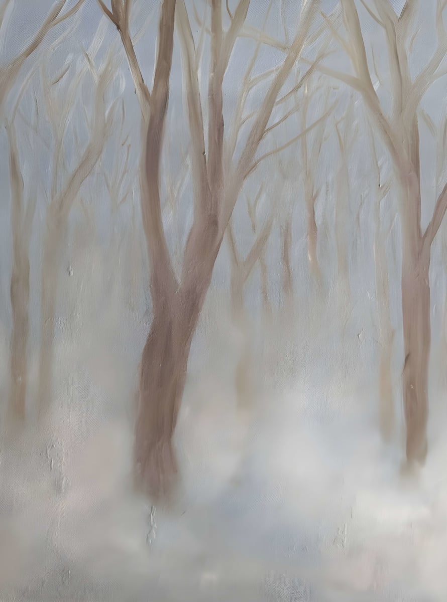 Mist Bound by Fi Kane This 42cm x 53cm oil on canvas painting is inspired by an early morning walk through my local woods, when the sun was only just beginning to rise and the air still held something of the witching hour. 