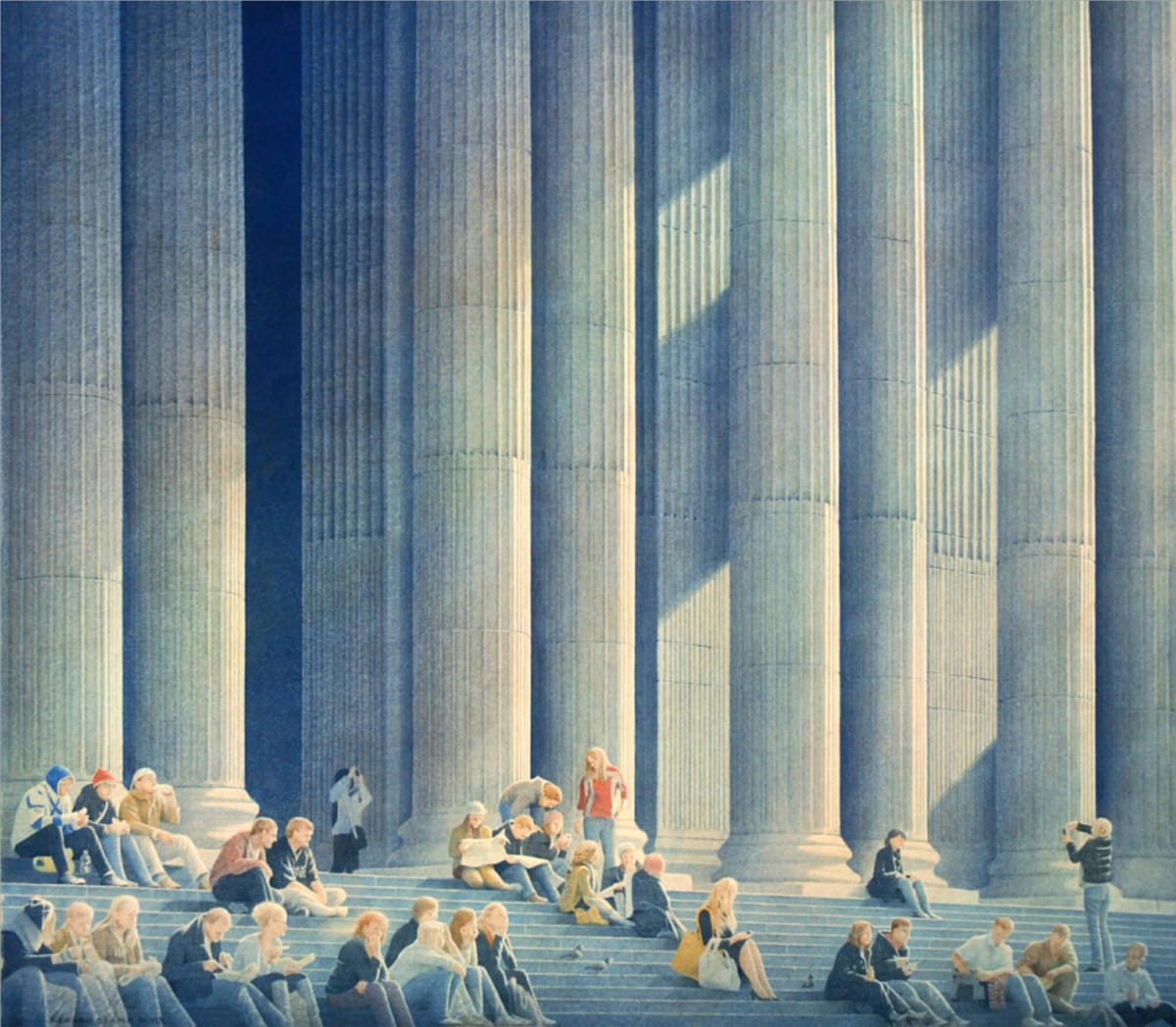 'Lunch Hour on the Steps of St Paul’s (watercolour 2010) 44 x 49 ins | 112 x 124 cm