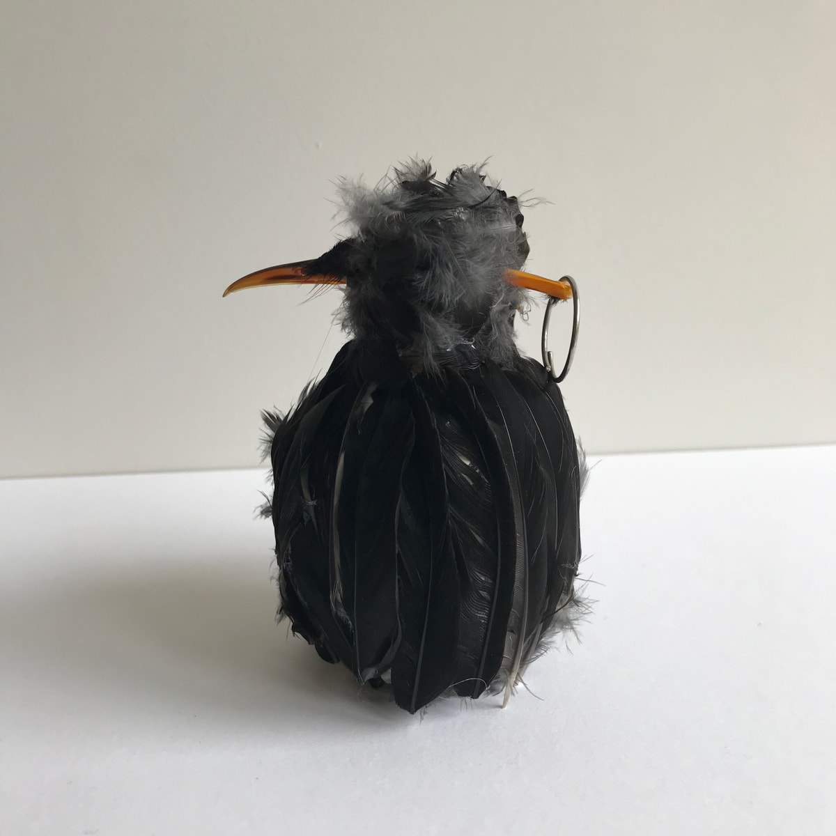 Bird bomb by Jane Scobie - Blackbird feathers, beak, wire and cardboard