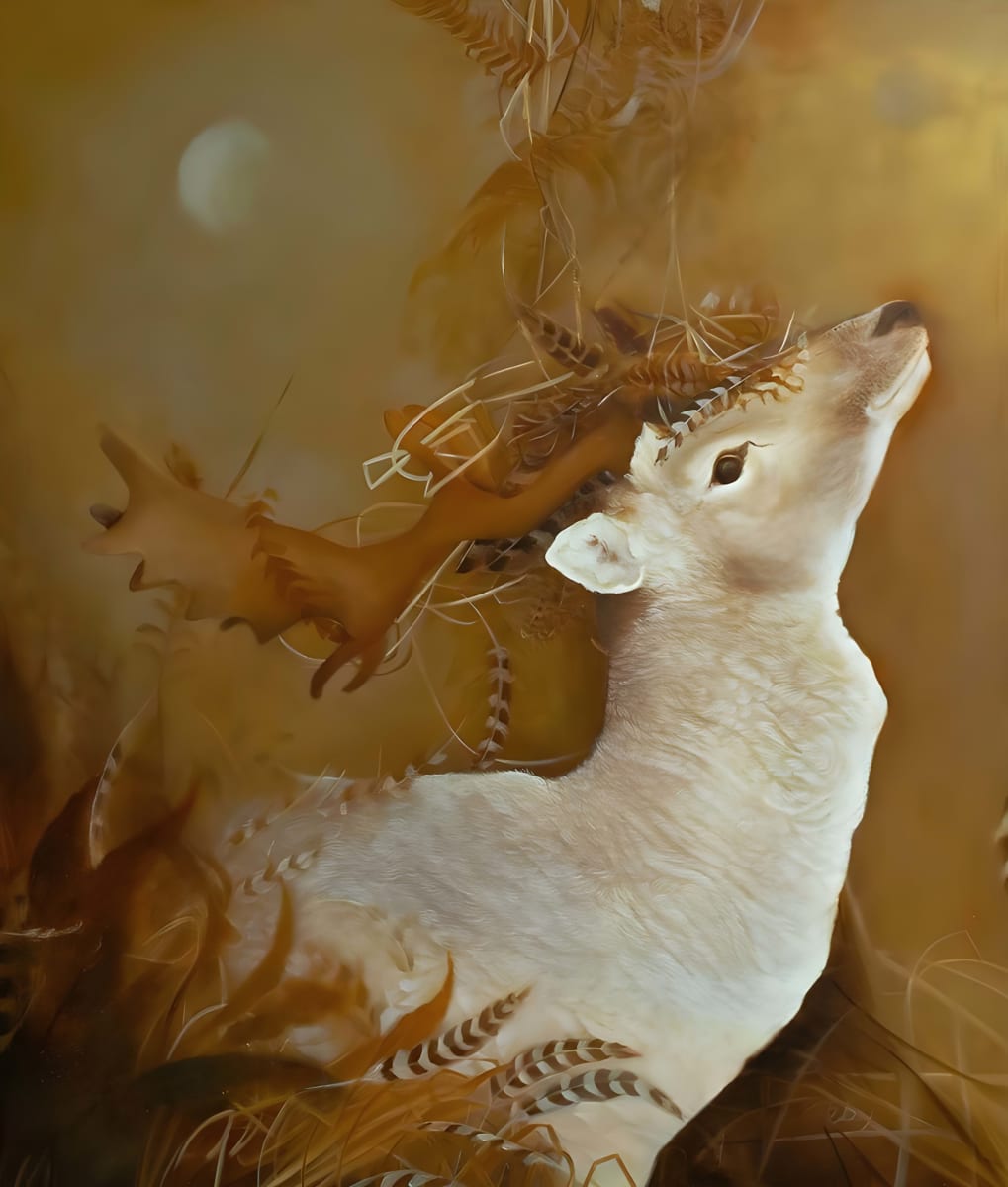 White Hart, Golden Forest by Janet Treby - Oil on canvas