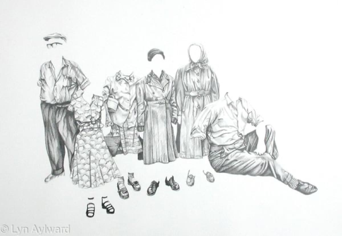 Family Portrait (Ephemera) by Lyn Aylward - Pencil on paper
