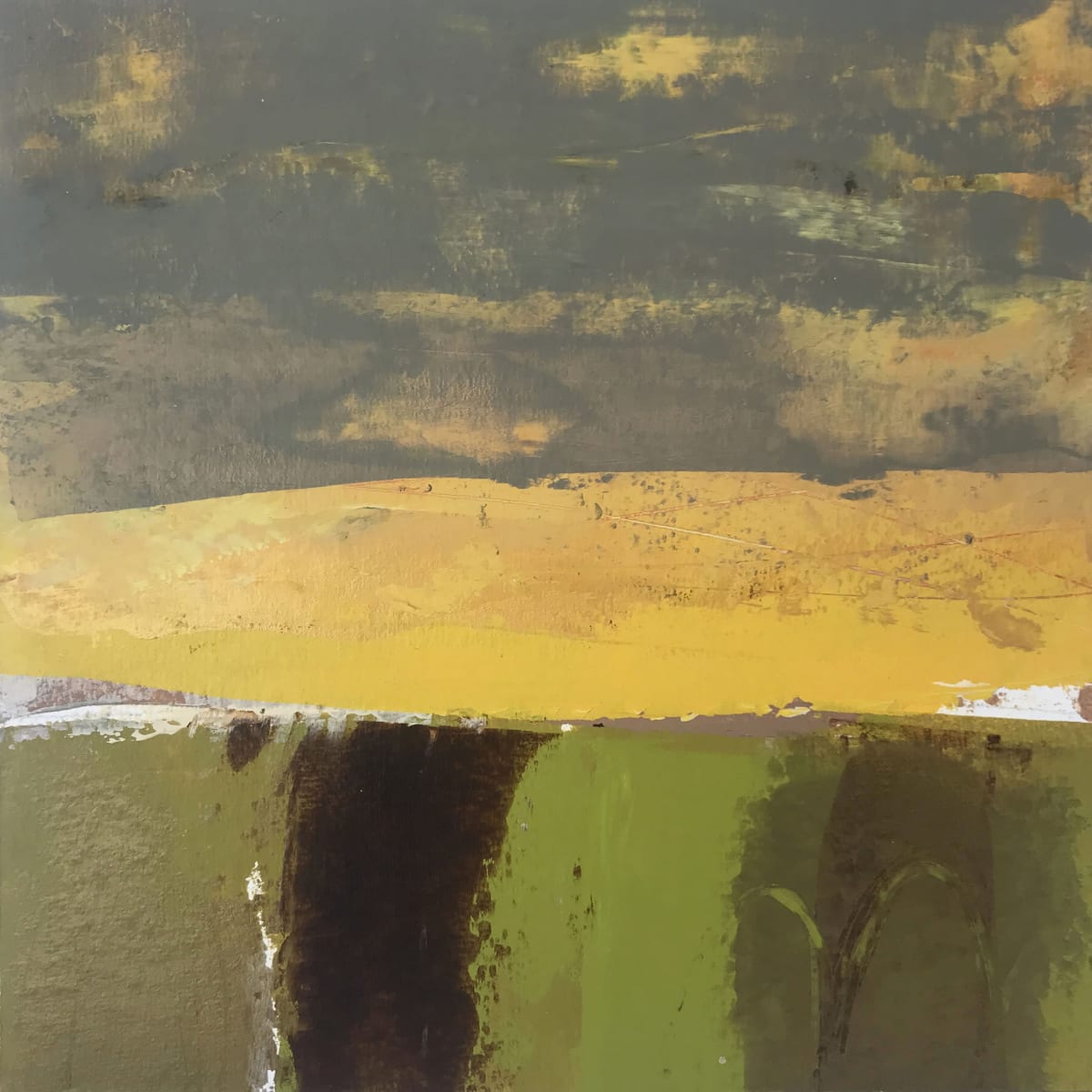 Beneath these fields No.1 — abstract landscape in gold, green and brown — Ruth Lyne