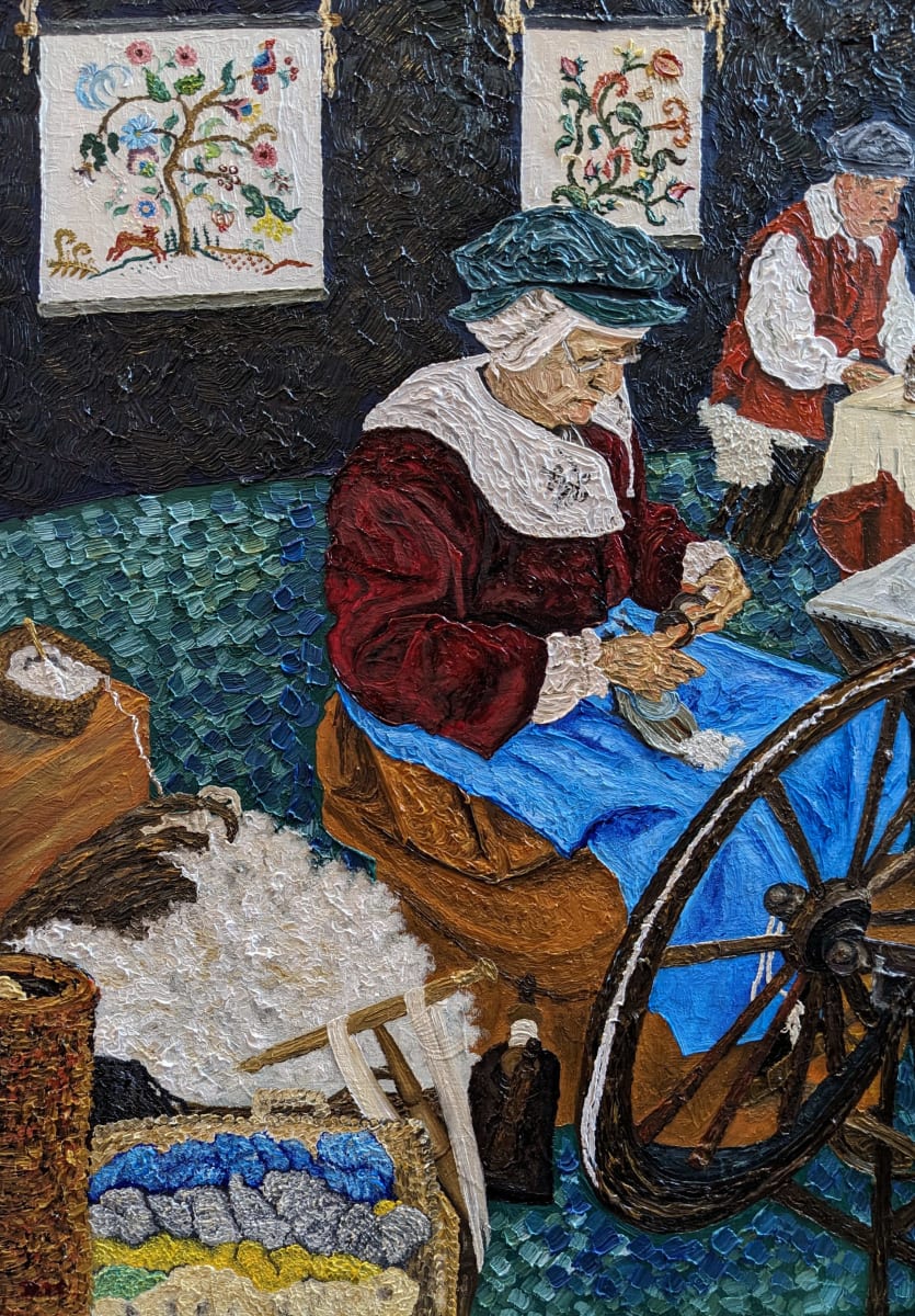 The Wool Makers by Denisa Mansfield — Oil on board.