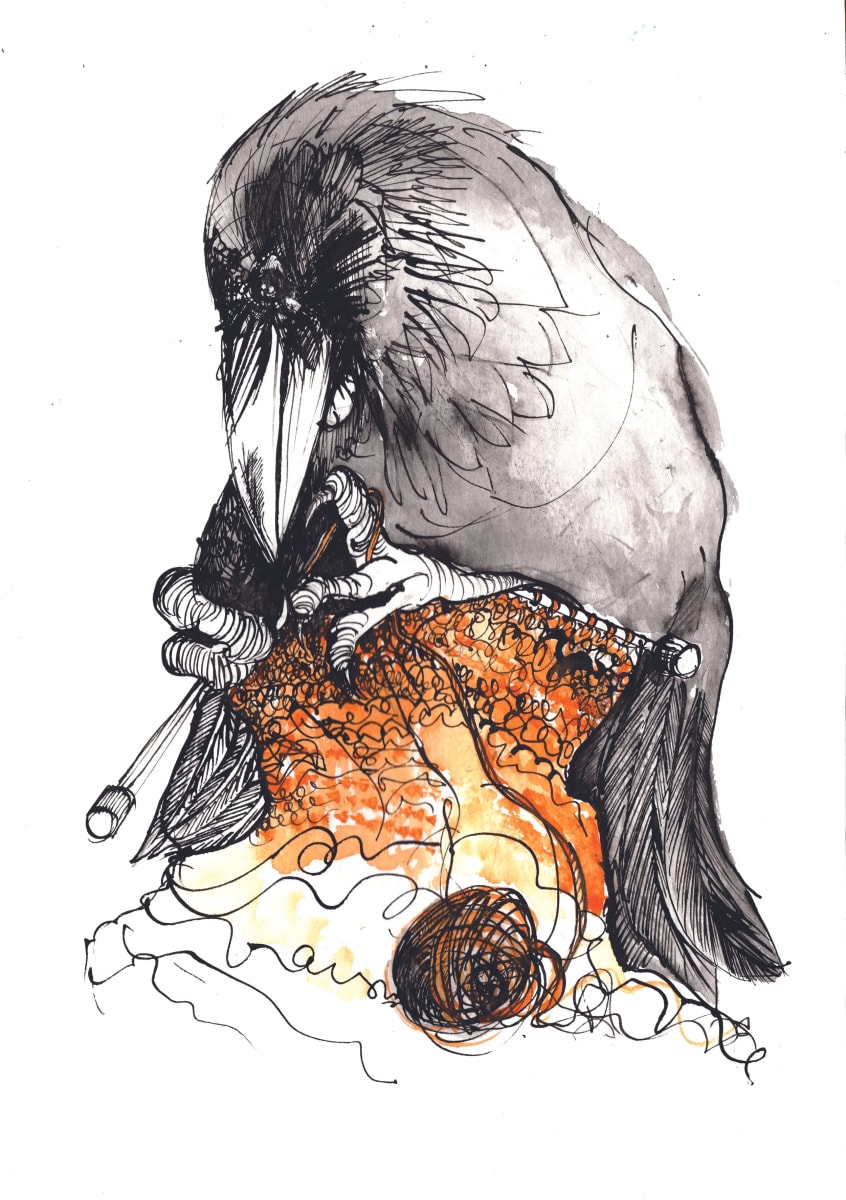 Knitting Crow by Rachel Collier-Wilson