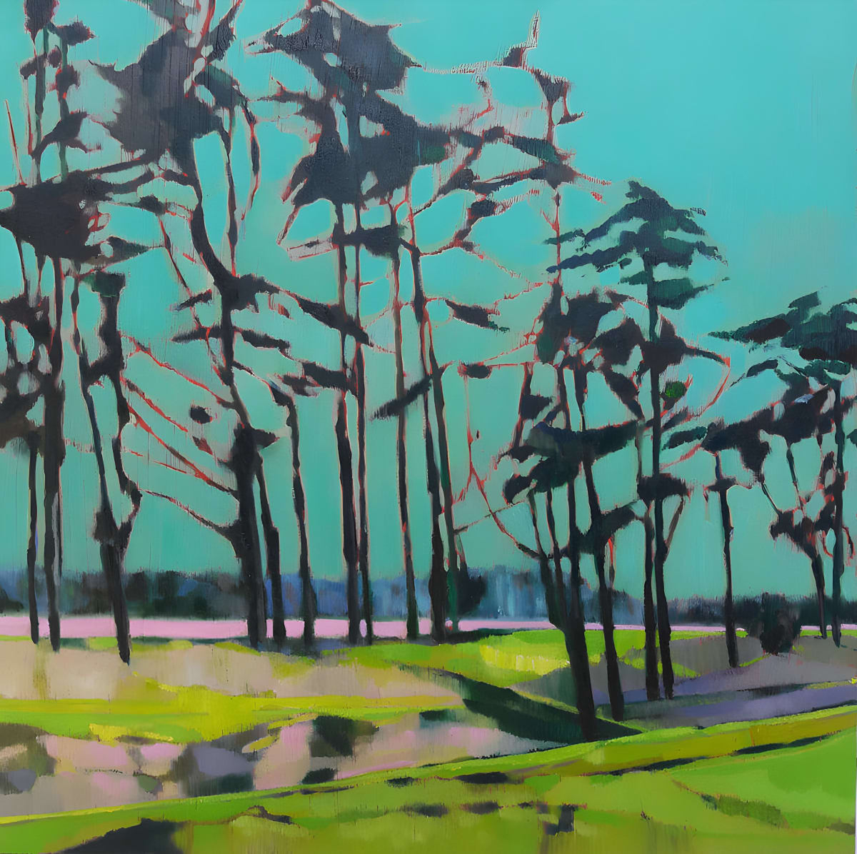 The Shapes of Thetford Pines by Ruth Bunnewell - Oil on wood panel