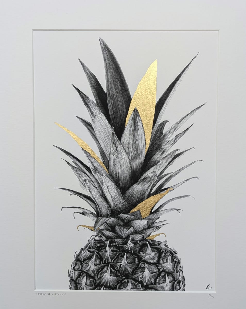 Wear the Crown! by Stephanie Lacey - Pen and ink with pastel and 24 carat gold leaf
