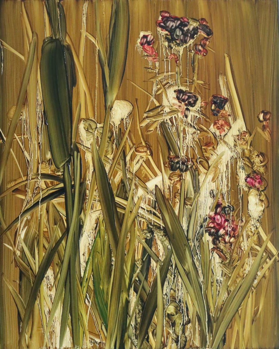 Marsh - Late Summer with reedmace by Barbara Howey - Oil on board