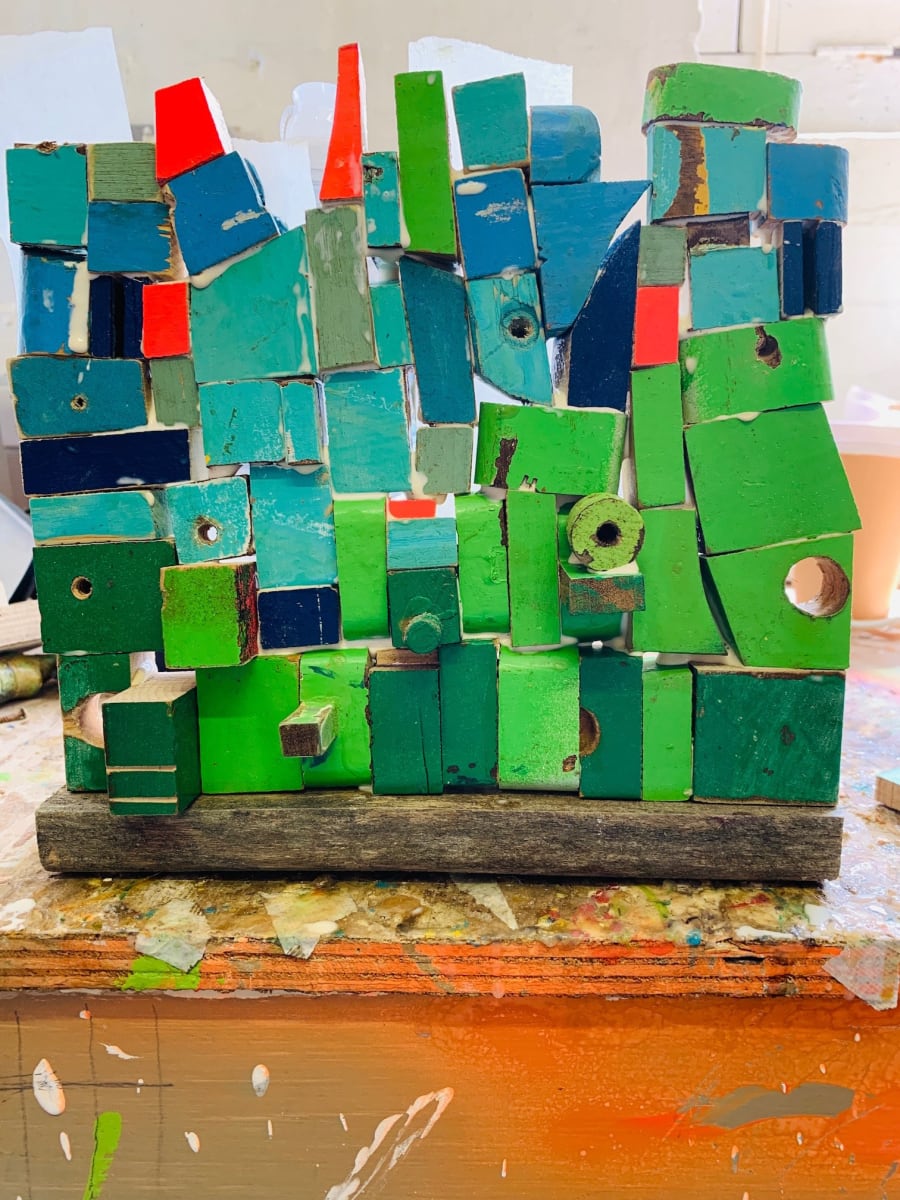 Painted wood assemblage by Clare Iles