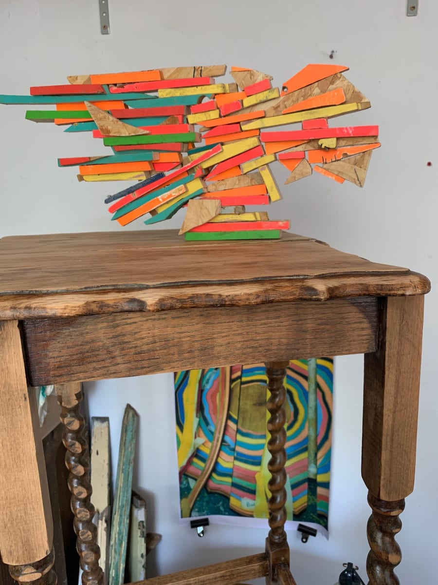 Painted wood assemblage by Clare Iles