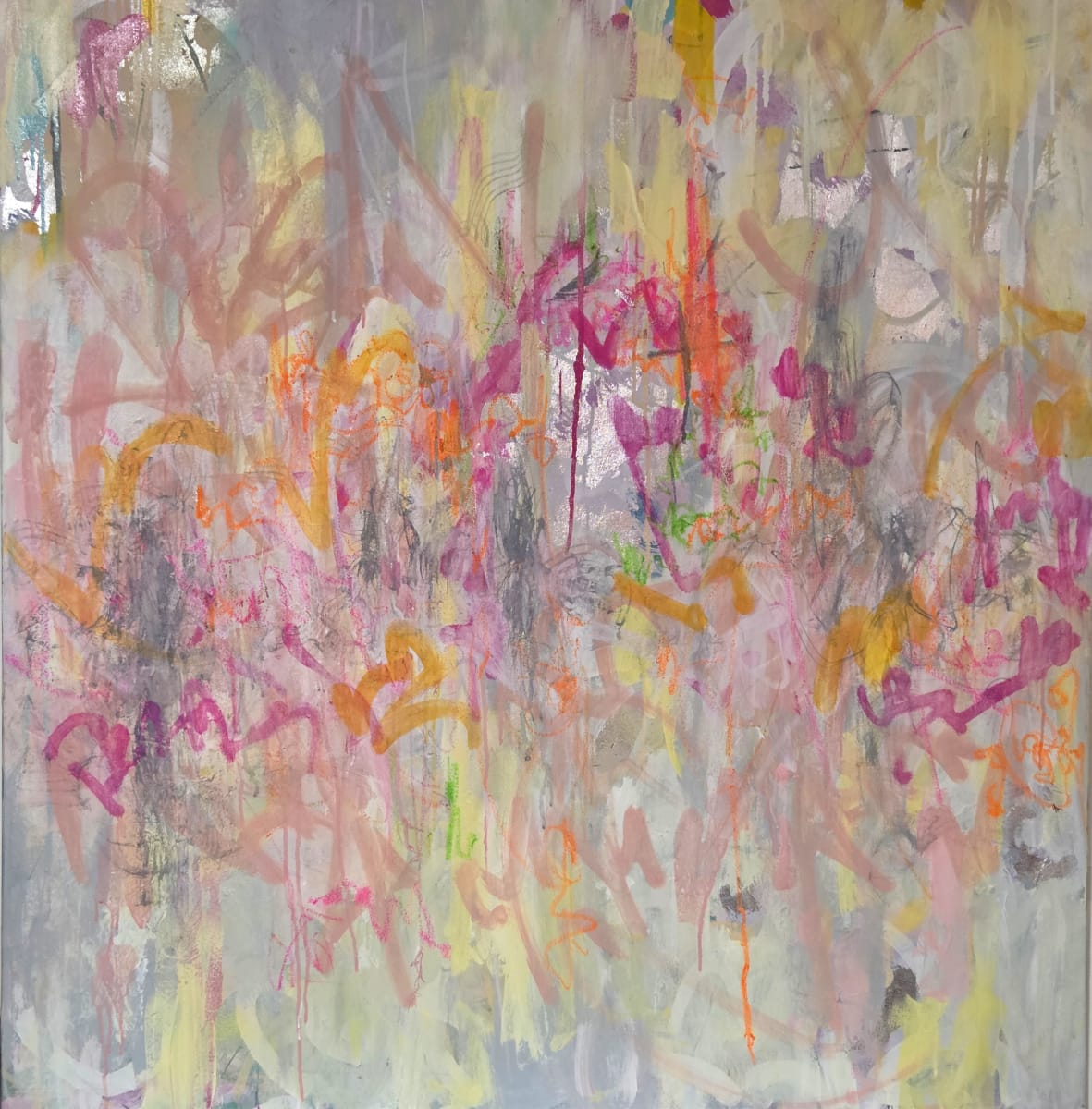 Searching for Sense by Ella Johnston — Acrylic, silver leaf, crayon and paint marker on canvas