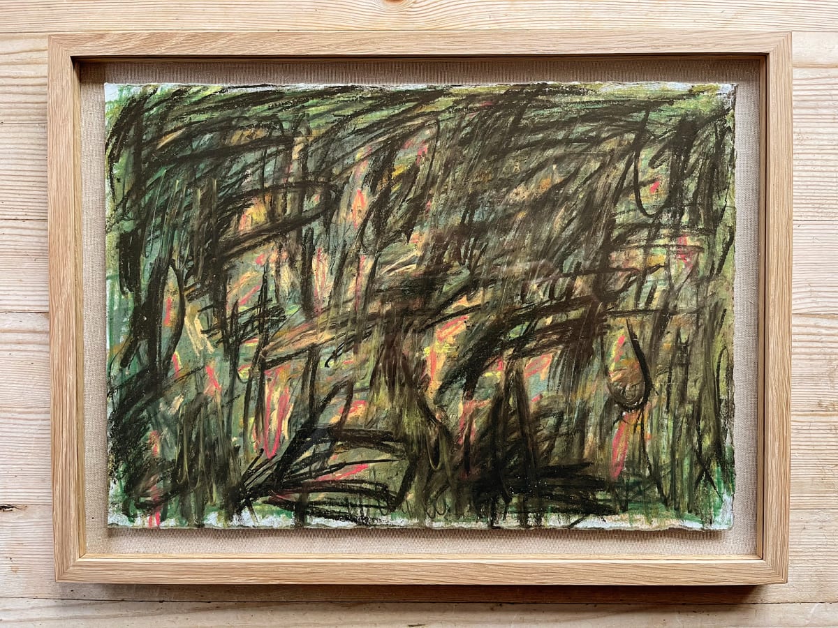 Wet earth under fallen cherry tree leaves by Jevan Watkins Jones - Soft pastel on paper