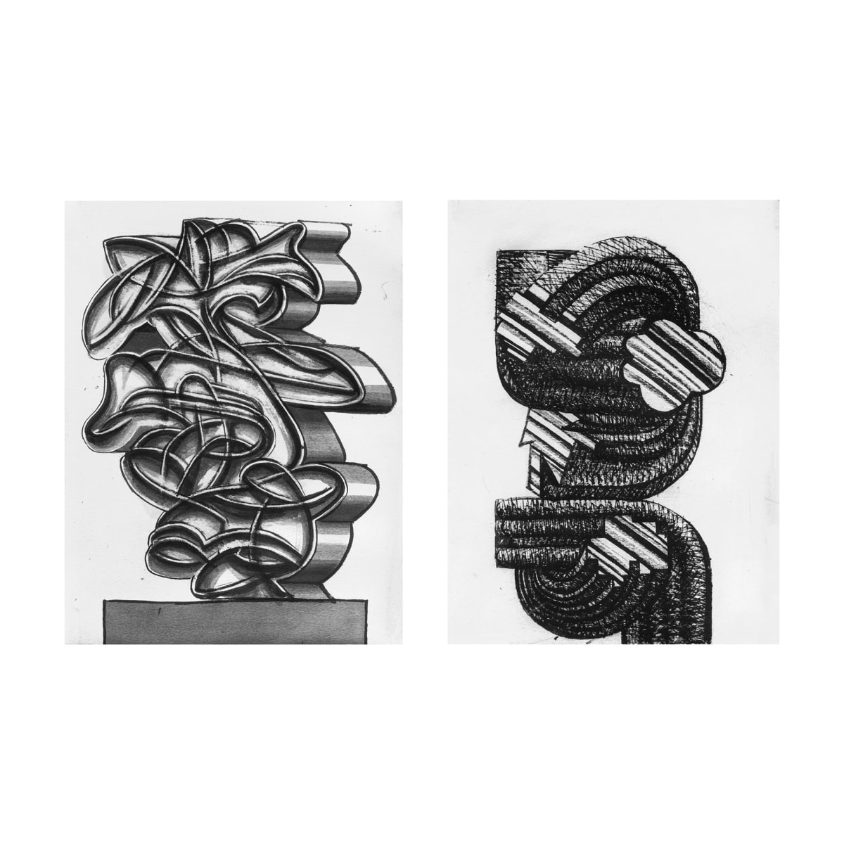Indian ink working drawings for sculptures 